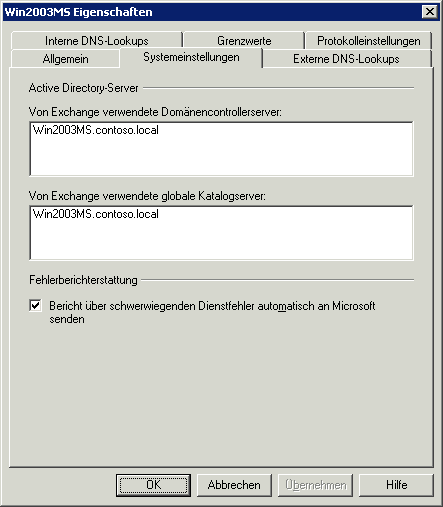 Screenshot der Registerkarte "Systemeinstellungen" in SP1