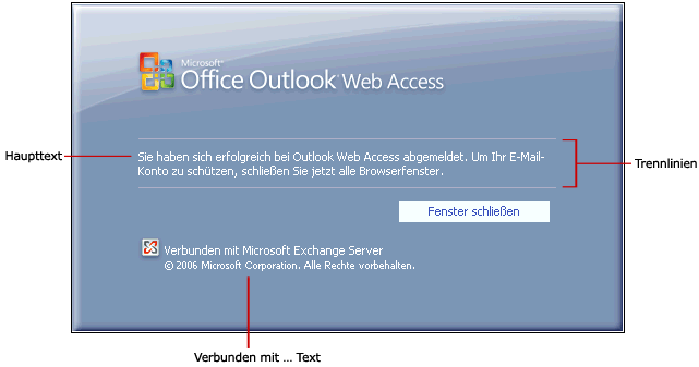 Outlook Web Access-Abmeldeseite mit Textoptionen