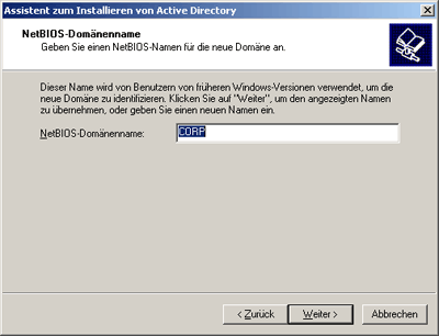 Active Directory-Installation,NetBIOS-Domänenname