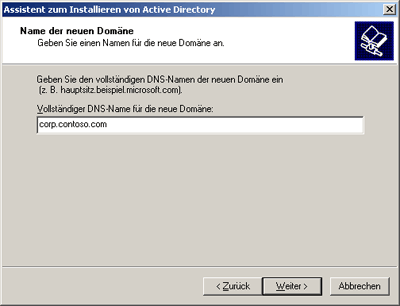 Active Directory-Installation,Neuer Domänenname (Seite)