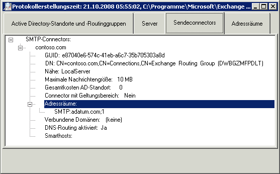 Sendeconnectors (Registerkarte) in der Routingprotokollanzeige