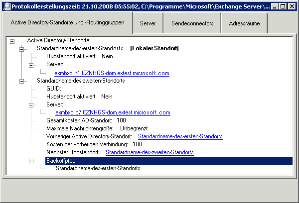 Active Directory-Standorte und Routinggruppen (Registerkarte)