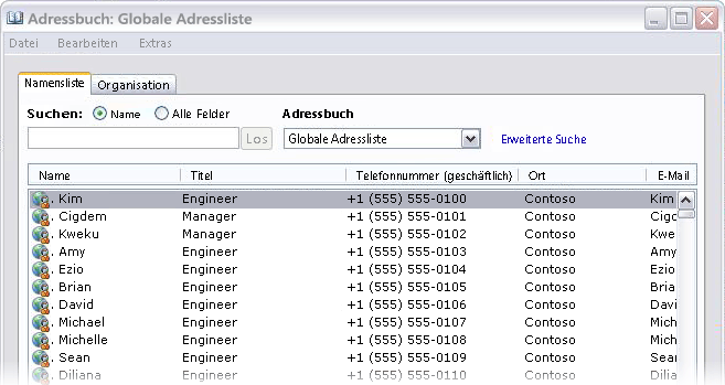 In Outlook 2007 angezeigte Adresslisten