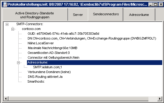 Sendeconnectors (Registerkarte) in der Routingprotokollanzeige