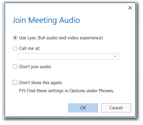 Screenshot des Lync-Audiofensters für die Teilnahme an