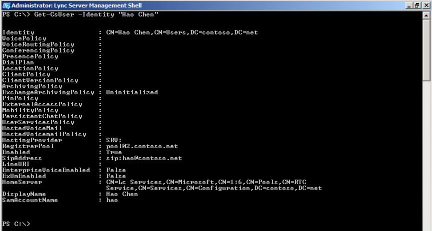 Ausgabe des PowerShell-Get-UsUser-Identity-Cmdlets