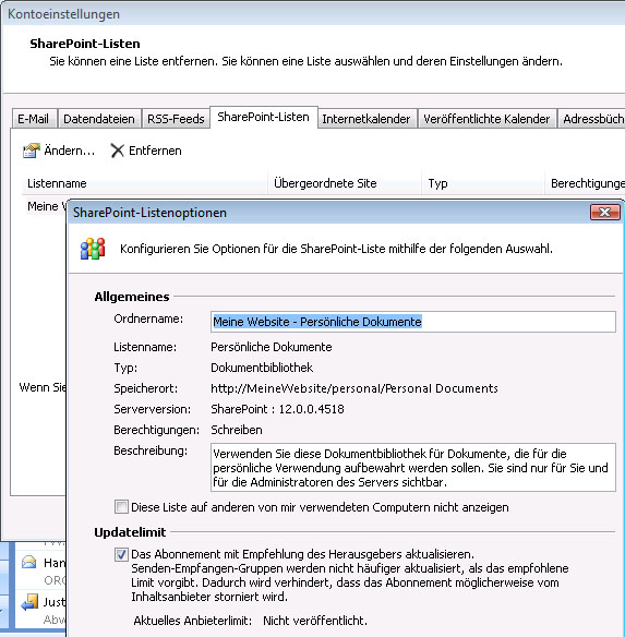 SharePoint-Listenoptionen