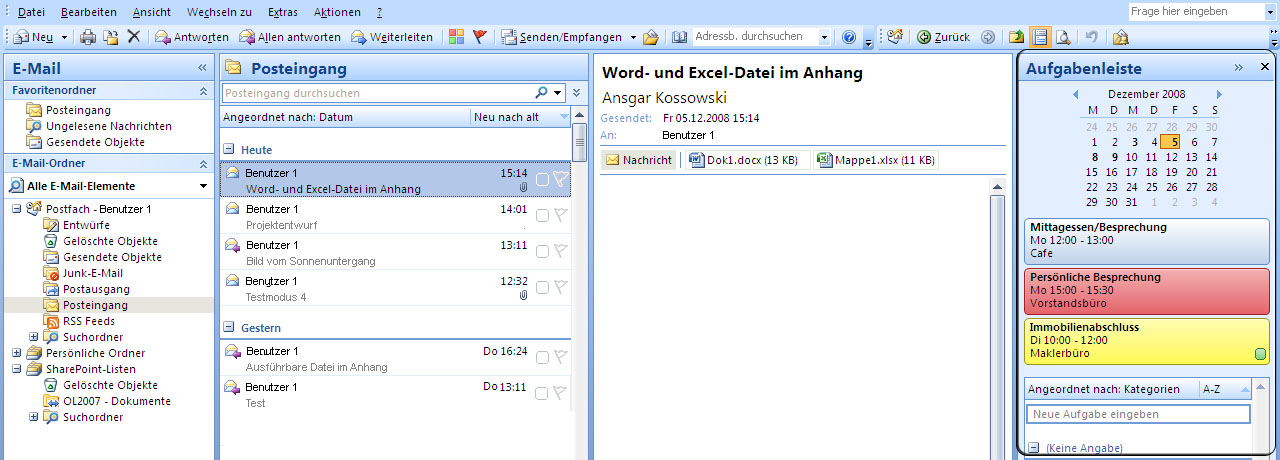 Aufgabenleiste in Outlook 2007