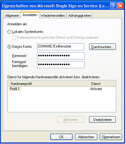 Excel Services-Registerkarte 'Anmelden'