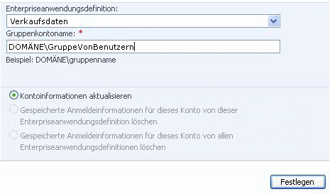 Fenster für Excel Services-Kontoinformationen