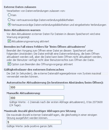 Plan für externe Datenverbindung in Excel Services