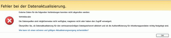 Excel Services – Meldung 'Fehler bei der Datenaktualisierung'