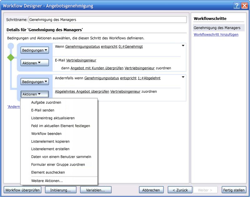 Erstellen von Workflows mit Windows SharePoint Services