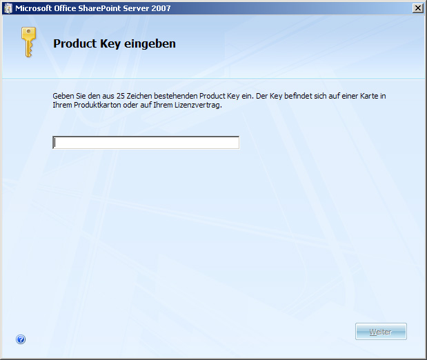 Setup-Assistent – Product Key eingeben