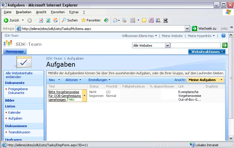 Office SharePoint Server-Workflow – Aufgaben