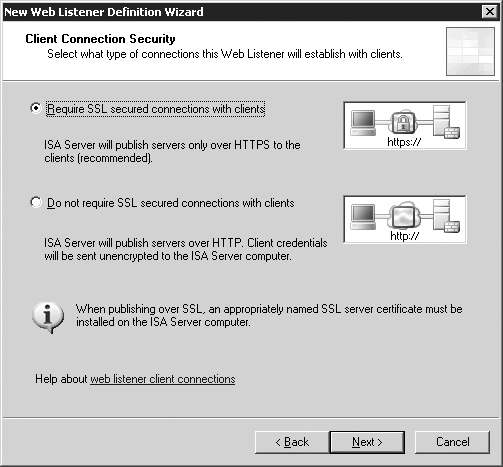 Fenster für die Clientverbindungssicherheit