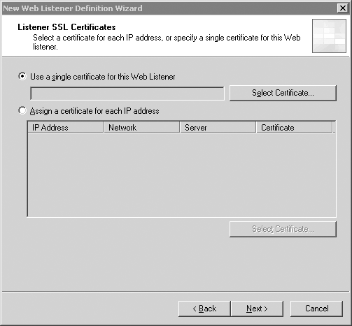 Bildschirm für Listener-SSL-Zertifikat