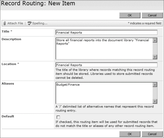 Erstellen eines neuen Eintrags für das Datensatzrouting