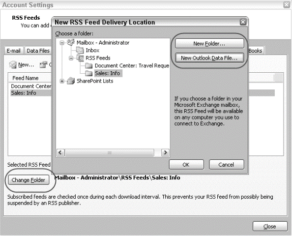 Dialogfeld zum Erstellen einer neuen Outlook-Datendatei