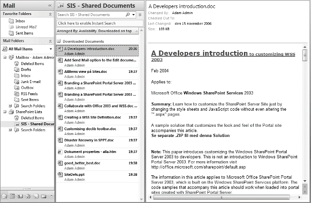 SharePoint-Liste mit angezeigten Inhalten – Vorschau