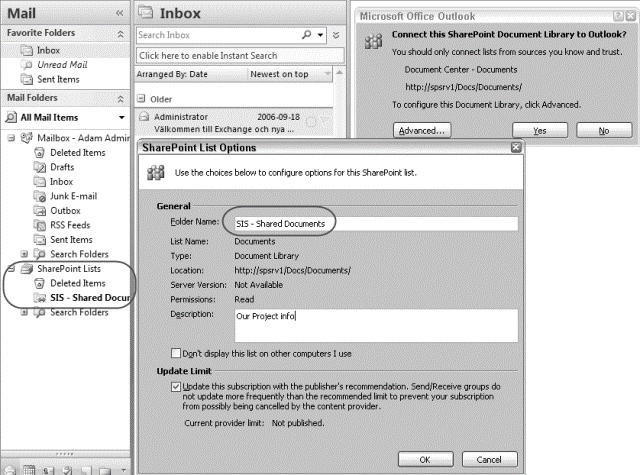 SharePoint-Liste mit angezeigten Inhalten