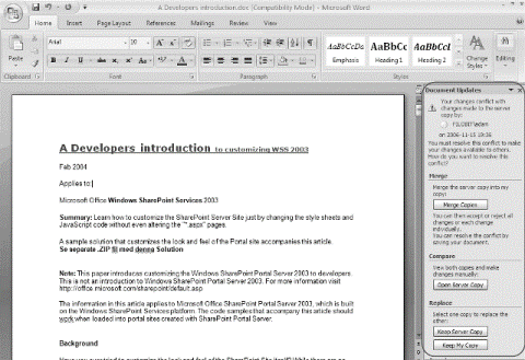 Word 2007-Dokument – Meldung zum Lösen von Konflikten