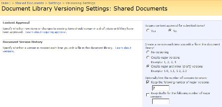 Einstellungen für die Versionsverwaltung in der Dokumentbibliothek