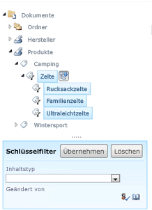 Screenshot der Schlüsselfilterliste