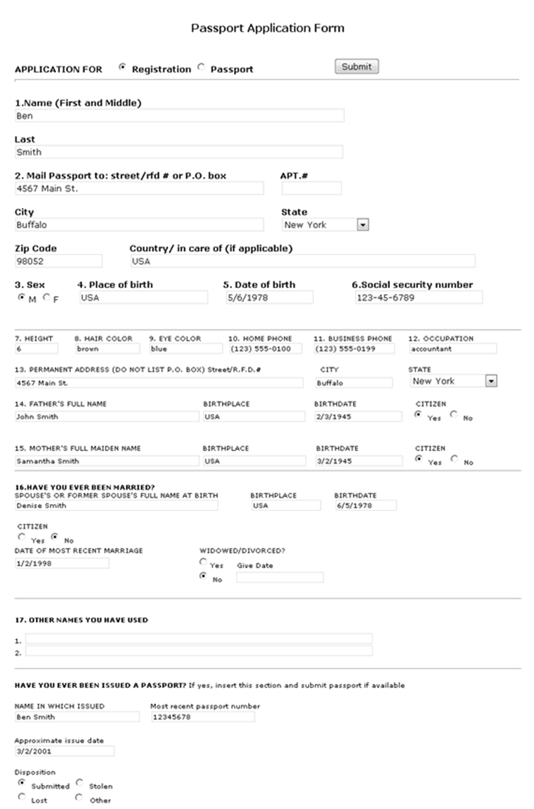 Passport-Anmeldeformular