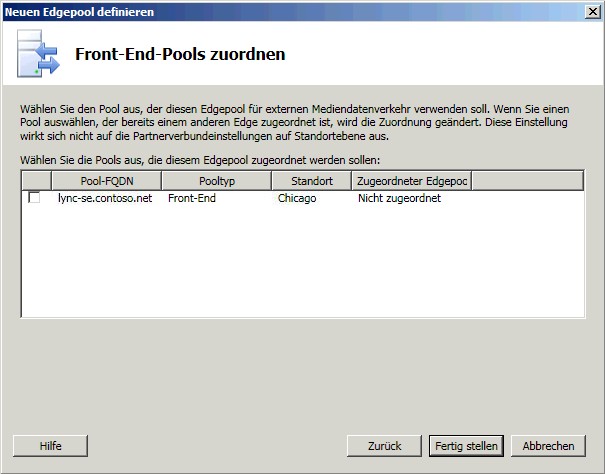 Front-End-Pools zuordnen (Dialogfeld)