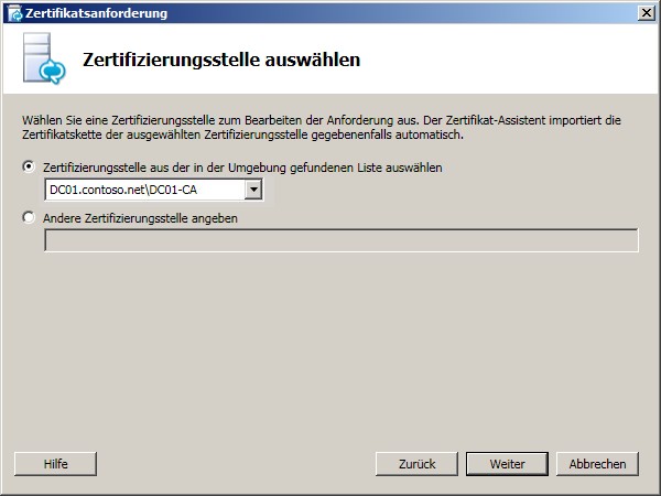 Auswählen einer Zertifizierungsstelle (Dialogfeld)
