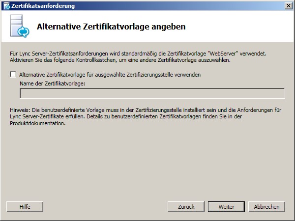 Alternative Zertifikatvorlage angeben (Dialogfeld)