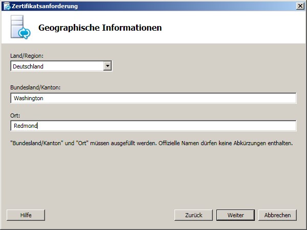 Geographische Informationen (Dialogfeld)