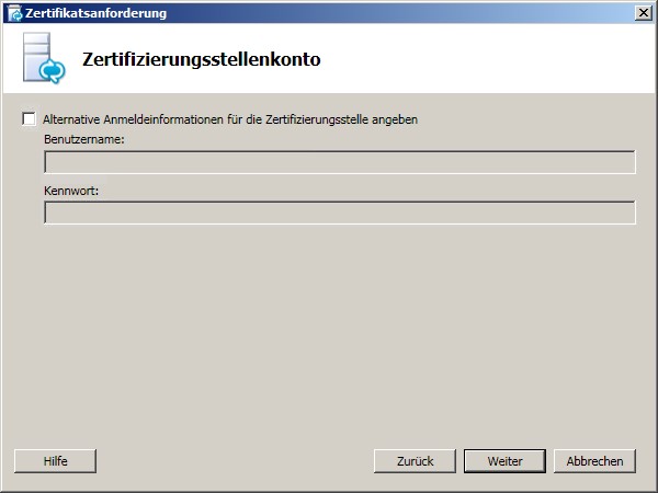Zertifizierungsstellenkonto (Dialogfeld)