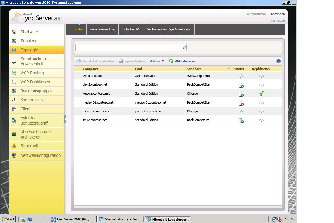 Lync Server-Systemsteuerung – Topologie (Seite)