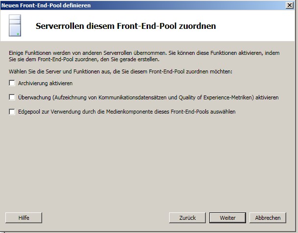 Serverrollen diesem Front-End-Pool zuordnen (Dialogfeld)