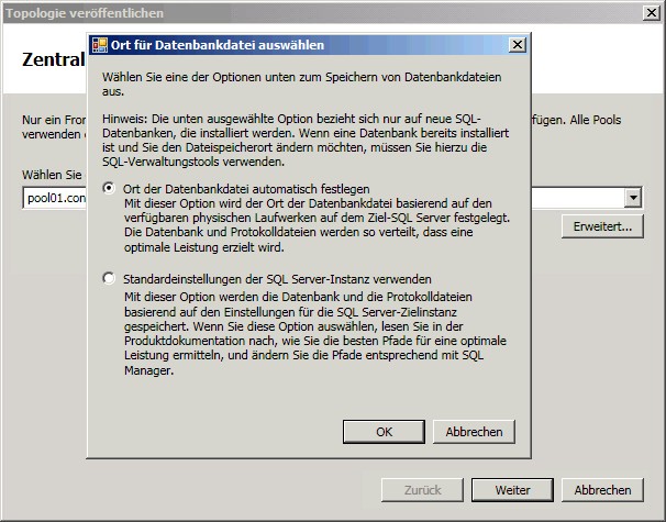 Topologie-Generator: Ort für Datenbankdatei auswählen