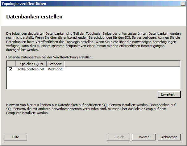 Topologie-Generator: Datenbank erstellen (Dialogfeld)