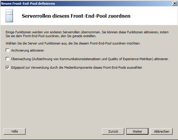 Neuen Front-End-Pool definieren – Server zuordnen