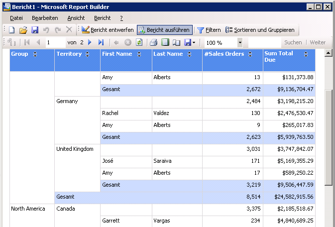 Gerenderter Bericht des Berichts-Generators