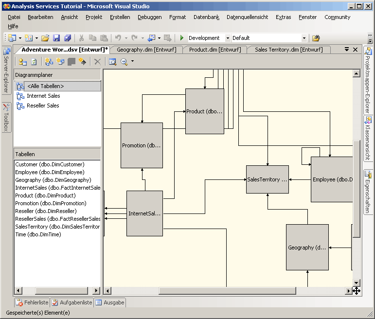 Datenquellensicht für das erweiterte Lernprogrammprojekt