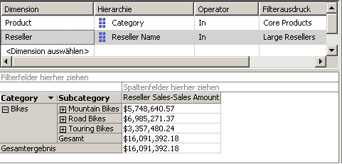 Filterbereich mit zwei benannten Mengen