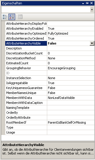 AttributeHierarchyVisible-Eigenschaft ist auf False festgelegt