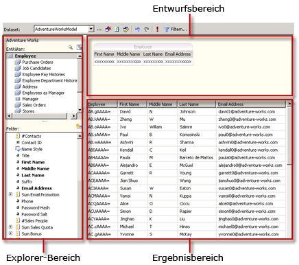 Benutzeroberfläche für das semantische Modell des Abfrage-Designers