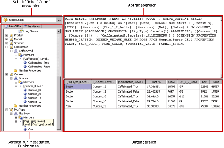 Abfrage-Designer im Abfragemodus für Hyperion