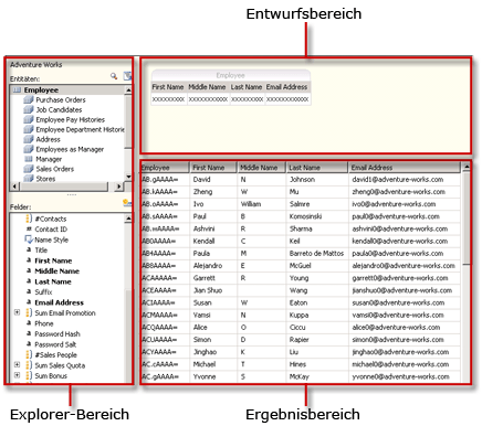 Benutzeroberfläche für das semantische Modell des Abfrage-Designers