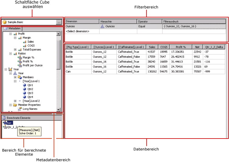 Abfrage-Designer für Hyperion Essbase-Datenquelle