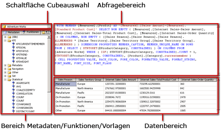 MDX-Abfrage-Designer für Analysis Services, Abfrageansicht