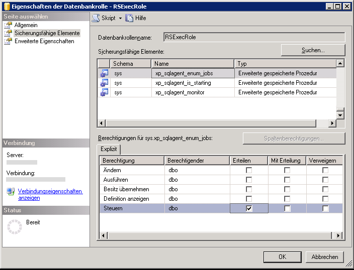 Datenbankrolle-Eigenschaften (Seite)