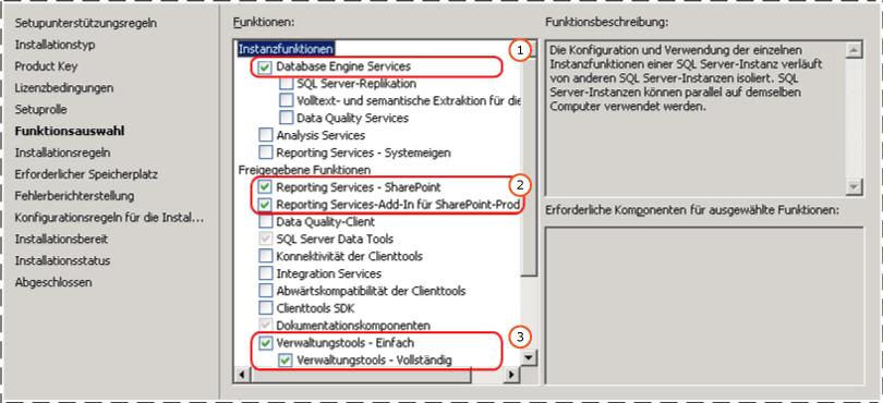 SSRS-Funktionsauswahl für SharePoint-Modus